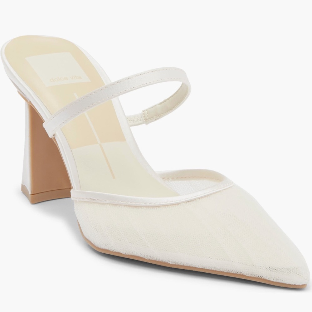 Dolce Vita White Pointed Mesh Mule Heels